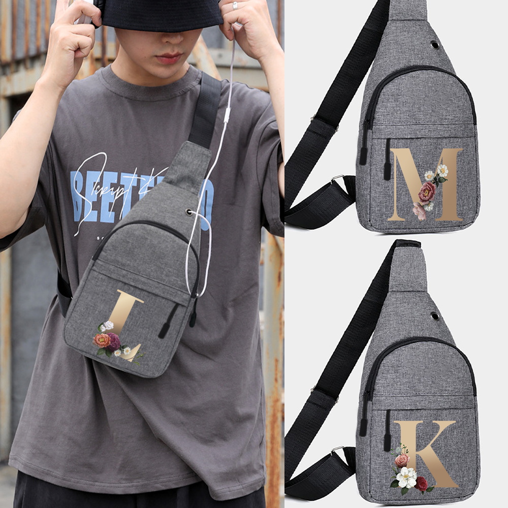 Cycling Commuter Bag - Herren-Umhängetaschen für die Brust, Crossbody-Taschen, Gold-Buchstaben-Serie,