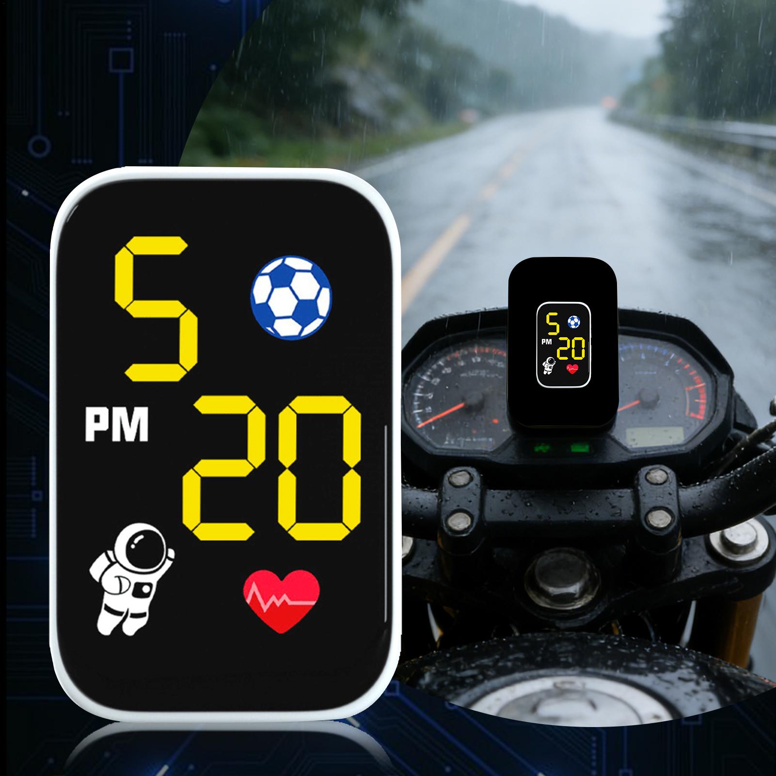 Cycling In City - Motorrad-Digitaluhr, kleine, selbstklebende Armaturenbretthalterung, beleuchtetes Display,