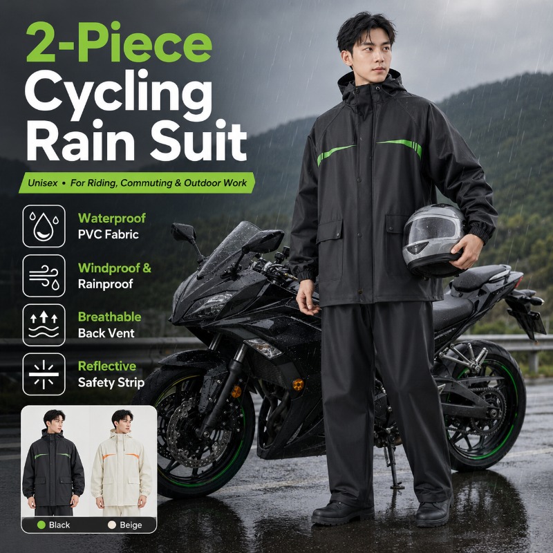 Cycling Commute Rain - Unisex 2-teiliger wasserdichter Fahrrad-Regenanzug – Jacke